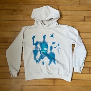 Aelfric Eden Pray the Lord Graphic Hoodie Cream Blue Oversized Streetwear Mens L